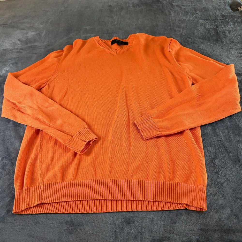 Express V-Neck Sweater Combed Cotton Knit Pullover Casual Orange Mens Large